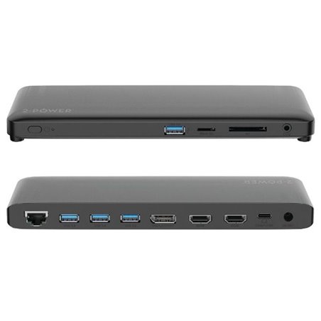 Docking USB Tipo-C 2-Power DOC0117A/ 4xUSB/ 1xUSB Tipo-C PD/ 2xHDMI/ 1xDisplayPort/ 1xJack/ 1xRJ45/ 1xLector Tarjetas SD/ Gris