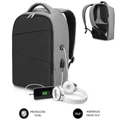 Mochila Subblim Secure V2 AP para Portátiles hasta 15.6'/ Puerto USB/ Antirrobo/ Gris