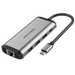 Docking USB Tipo-C Vention THAHB/ 1xHDMI/ 3xUSB/ 1xUSB Tipo-C PD/ 1xRJ45/ 1xLector tarjetas/ 1xAudio/ Gris
