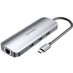 Docking USB Tipo-C Vention TOLHB/ 1xHDMI/ 3xUSB/ 1xUSB Tipo-C PD/ 1xRJ45/ 1xLector Tarjetas SD/ 1x MicroSD/ Jack 3.5/ Gris