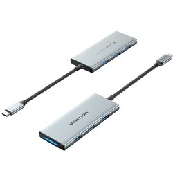 Docking USB Tipo-C Vention TOPHB/ 1xHDMI/ 3xUSB/ 1xLector Tarjetas SD y MicroSD/ Gris