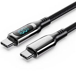 Cable USB 2.0 Tipo-C 5A 100W Vention TAYBAV/ USB Tipo-C Macho - USB Tipo-C Macho/ Hasta 100W/ 480Mbps/ 1.2m/ con Pantalla LED/ N