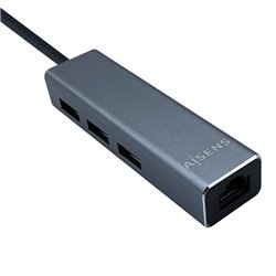 Hub USB Tipo-C Aisens A109-0396/ 3xUSB/ 1xRJ45/ Gris