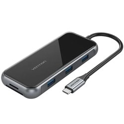 Docking USB Tipo-C Vention TFLHB/ 1xHDMI 4K/ 3xUSB/ 1xRJ45/ 1xLector de Tarjetas/ 1xTRRS 3.5/ 1xUSB Tipo-C PD/ Gris