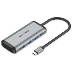 Docking USB Tipo-C Vention TGRHB/ 3xUSB/ 1xLector Tarjetas/ 1xUSB Tipo-C PD/ Gris