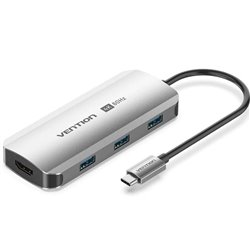 Docking USB Tipo-C Vention TQDHB/ 1xHDMI 4K/ 3xUSB/ 1xUSB Tipo-C PD/ Gris