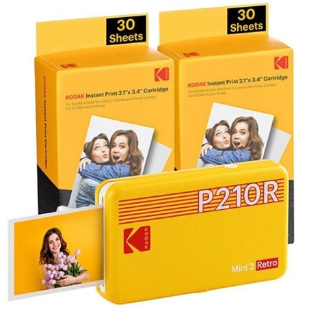 Impresora Portátil Fotográfica Kodak Mini 2 Retro/ Tamaño Foto 53.3x86.3mm/ Incluye 2x Papel Fotográfico/ Amarilla