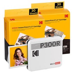 Impresora Portátil Fotográfica Kodak Mini 3 Retro/ Tamaño Foto 76.2x76.2mm/ Incluye 2x Papel Fotográfico/ Blanca