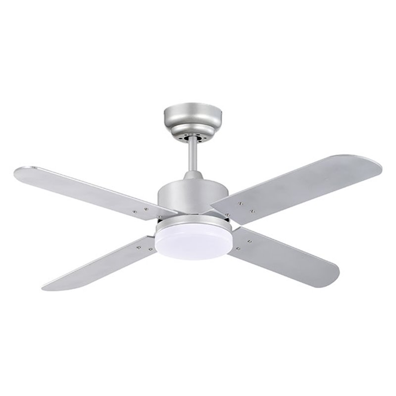 Ventilador DC KENIA plata, 4 aspas reversibles, 18W LED 3000|4000|6500K, Al.40xD.107cm