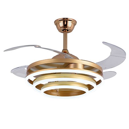 Ventilador DC SFERA oro, 4 aspas retráctiles, 72W LED 3000|4000|6000K, Al.45xD.108/50cm