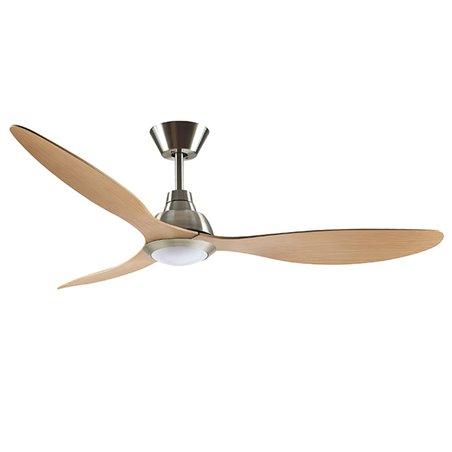 Ventilador DC DELFOS níquel/haya, 3 aspas, 20W LED 4000K, Al.40xD.132cm