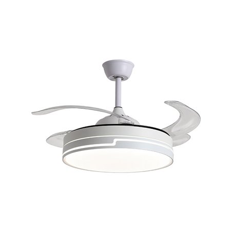 Ventilador DC ROBIN MINI blanco, 4 aspas retráctiles, 48W LED 3000|4000|6000K, Al.35xD.91/40cm