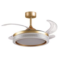 Ventilador DC ACANTO oro, 4 aspas retráctiles, 72W LED 3000|4000|6000K, Al.35xD.108/50cm