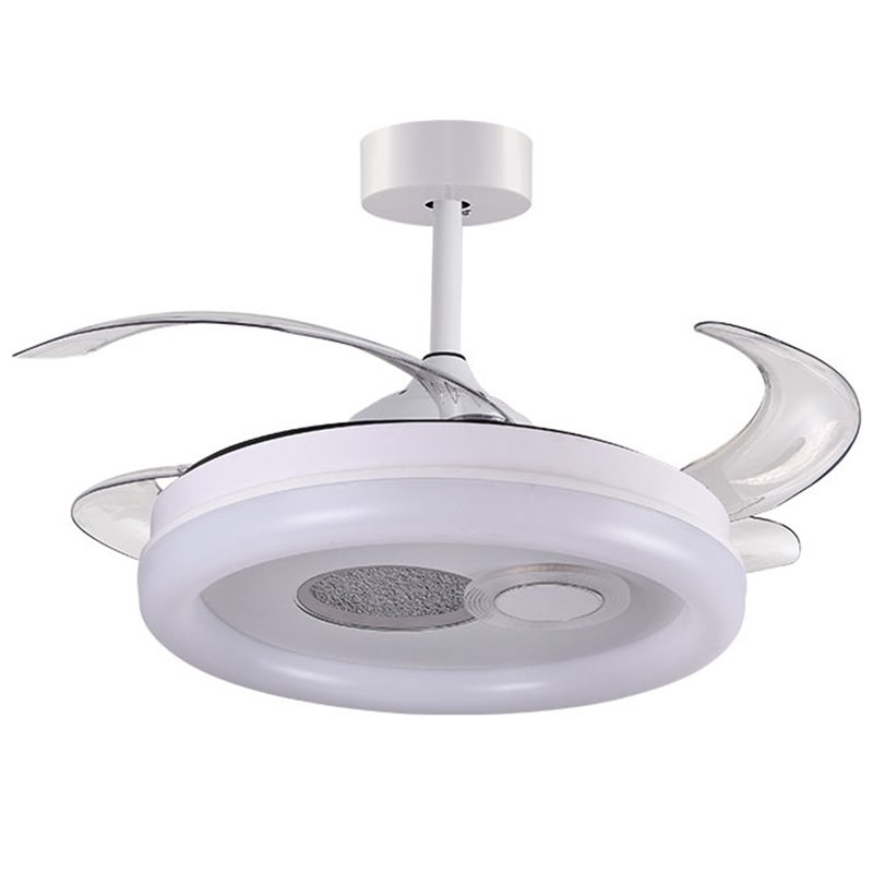 Ventilador DC HERMES blanco, 4 aspas retráctiles, 108W LED 3000|4000|6500K, Al.35xD.108/50cm