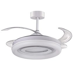 Ventilador DC TEBE blanco, 4 aspas retráctiles, 130W LED 3000|4000|6000K, Al.35xD.108/50cm