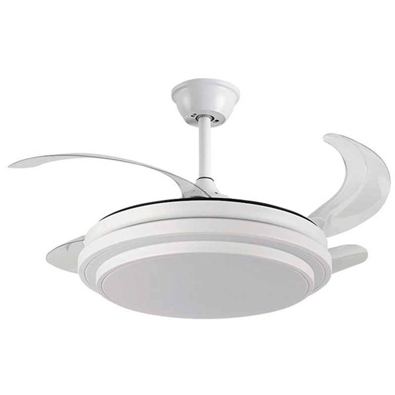 Ventilador DC SELENE blanco, 4 aspas retráctiles, 72W LED 3000|4000|6000K, Al.35xD.108/50cm