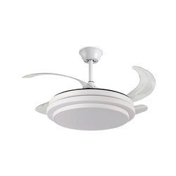 Ventilador DC SELENE MINI blanco, 4 aspas retráctiles, 48W LED 3000|4000|6000K, Al.35xD.91/40cm