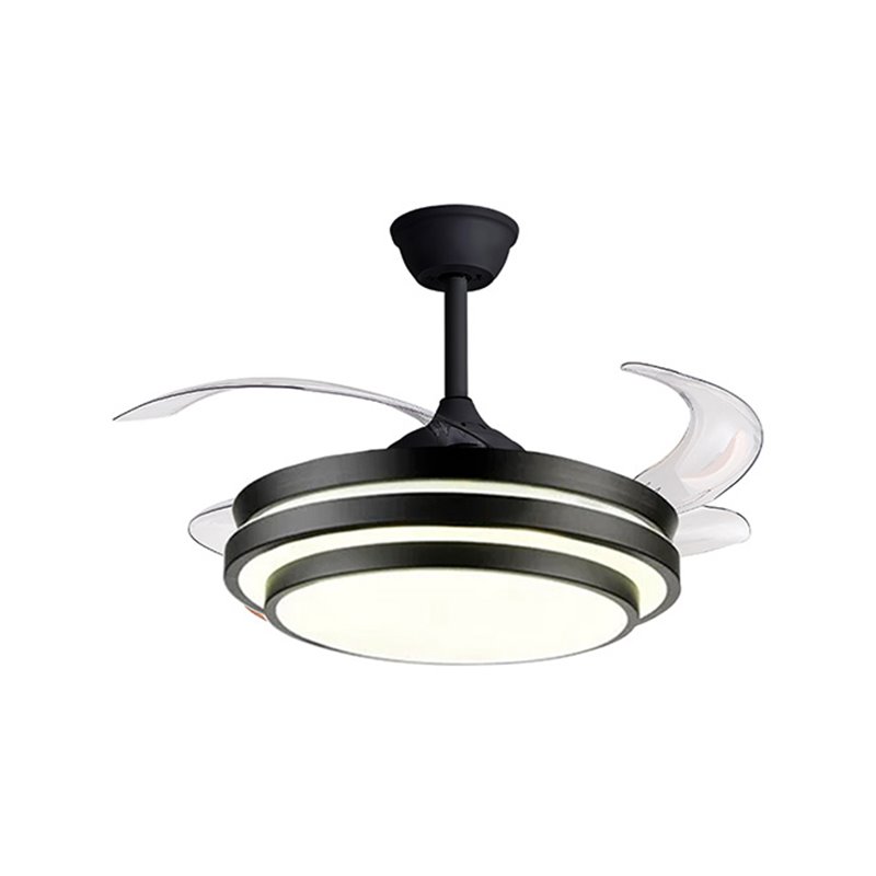 Ventilador DC SELENE MINI negro, 4 aspas retráctiles, 48W LED 3000|4000|6000K, Al.35xD.91/40cm