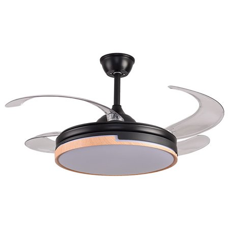 Ventilador DC ROBIN negro/haya, 4 aspas retráctiles, 72W LED 3000|3500|6500K, Al.35xD.107/50cm