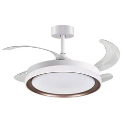 Ventilador DC KIGALI blanco/marrón, 4 aspas retráctiles, 72W LED 3000|4000|6000K, Al.35xD.108/50cm