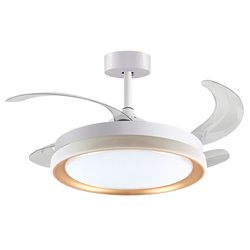 Ventilador DC KIGALI blanco/oro, 4 aspas retráctiles, 72W LED 3000|4000|6000K, Al.35xD.108/50cm