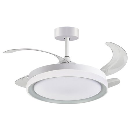 Ventilador DC KIGALI blanco/plata, 4 aspas retráctiles, 72W LED 3000|4000|6000K, Al.35xD.108/50cm