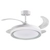 Ventilador DC KIGALI blanco/plata, 4 aspas retráctiles, 72W LED 3000|4000|6000K, Al.35xD.108/50cm