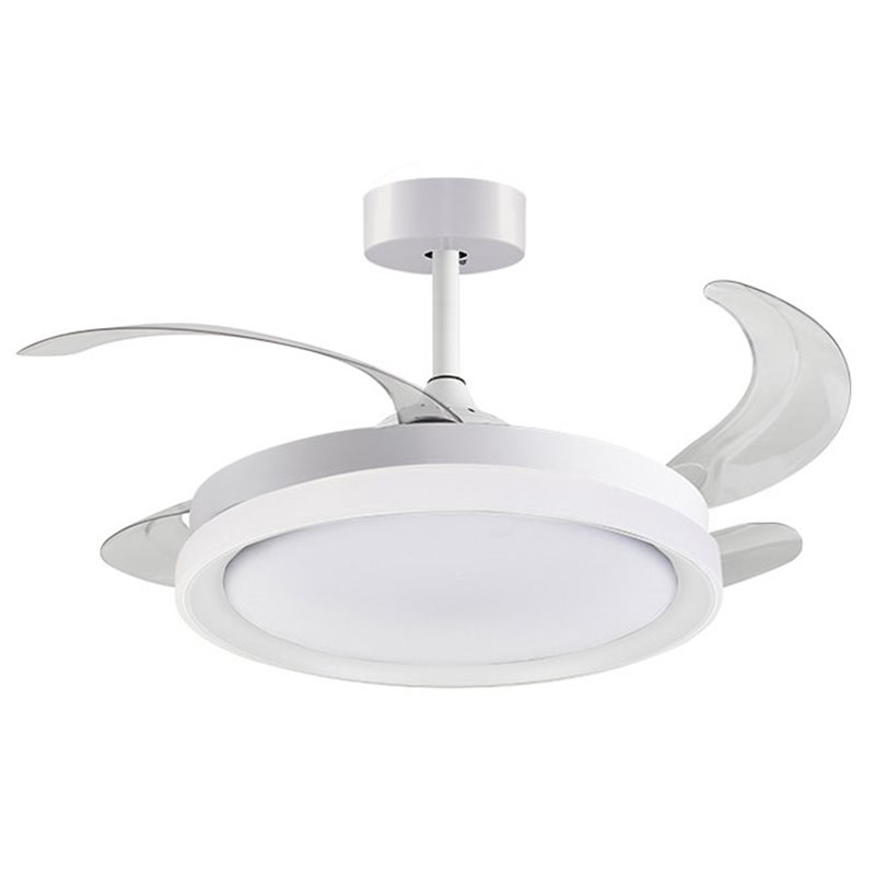 Ventilador DC KIGALI blanco/blanco, 4 aspas retráctiles, 72W LED 3000|4000|6000K, Al.35xD.108/50cm