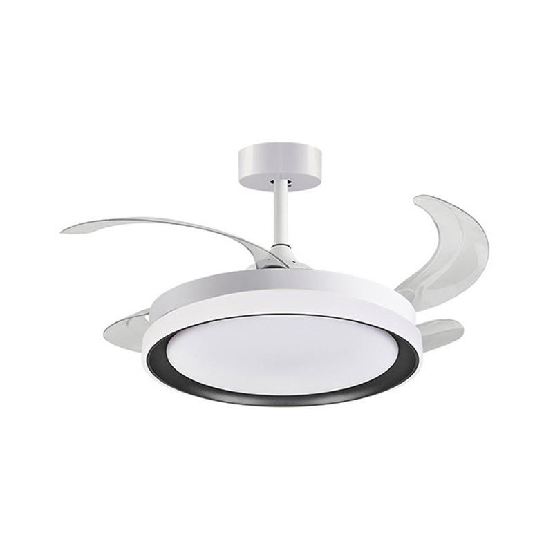 Ventilador DC KIGALI MINI blanco/negro, 4 aspas retráctiles, 48W LED 3000|4000|6000K Al.35xD.91/40cm