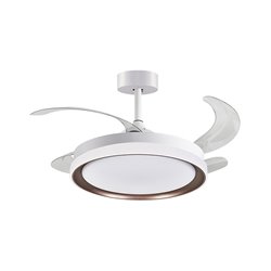 Ventilador DC KIGALI MINI blanco/marrón, 4 aspas retráctiles 48W LED 3000|4000|6000K Al.35xD.91/40cm