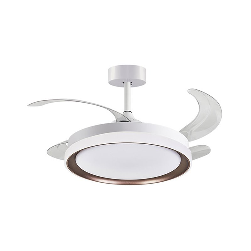 Ventilador DC KIGALI MINI blanco/marrón, 4 aspas retráctiles 48W LED 3000|4000|6000K Al.35xD.91/40cm