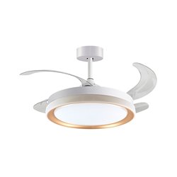 Ventilador DC KIGALI MINI blanco/oro, 4 aspas retráctiles, 48W LED 3000|4000|6000K, Al.35xD.91/40cm