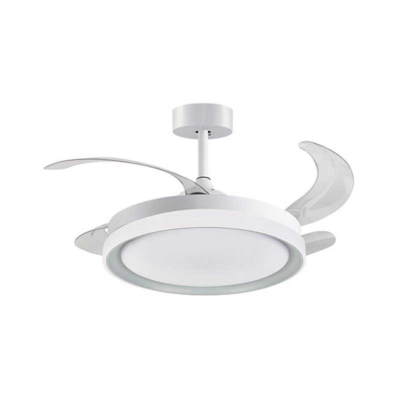 Ventilador DC KIGALI MINI blanco/plata, 4 aspas retráctiles, 48W LED 3000|4000|6000K Al.35xD.91/40cm