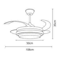 Ventilador DC DUNE blanco, 4 aspas retráctiles, 72W LED 3000|4000|6000K, Al.35xD.108/50cm