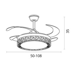 Ventilador DC NIDO negro, 4 aspas retráctiles, 72W LED 3000|4000|6000K, Al.35xD.108/50cm