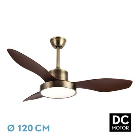 Ventilador DC Hayate 48w 4080lm Cuero/roble 3 Asp 39/54x120x120cm 3000-4000-6000k C/remoto, Memoria Y Temporizador