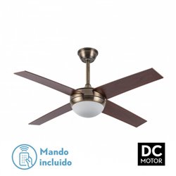 Ventilador Dc Ciro 2xe27 Cuero 4 Asp. Nogal 35/45x116,8d Remoto Y Temporizador