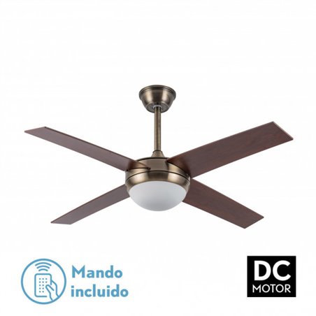 Ventilador Dc Ciro 2xe27 Cuero 4 Asp. Nogal 35/45x116,8d Remoto Y Temporizador