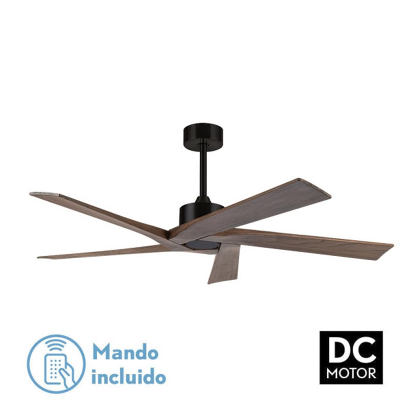 Ventilador Dc Nadir Negro/nogal Sin Luz 5 Aspas 142,2d C/control Remoto Y Temporizador