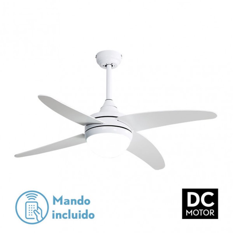 Ventilador 2xe27 Dc Klod Blanco 4 Asp.6 Vel.117d  C/remoto Y Temporizador