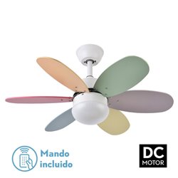 Ventilador Dc Alves 2xe27 Blanco  6 Aspas Rev. Pastel/Intenso  41x85d  C/ Remoto Y Temporizador