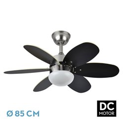 Ventilador Dc Alves 2xe27 Niquel 6 Aspas Rev. Wengue/haya 41x85d  C/ Remoto Y Temporizador