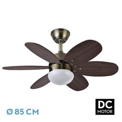 Ventilador Dc Alves 2xe27 Cuero 6 Aspas Rev. Cerezo/nogal 41x85d  C/ Remoto Y Temporizador