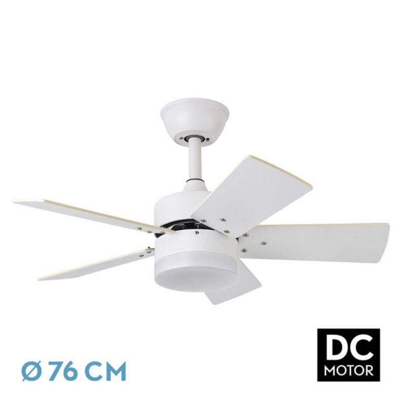 Ventilador Dc Marta 36w Blanco 5 Aspas Rev.  Blanco/haya  41x76d 3060lm C/ Remoto , Memoria Y Temporizador 3000k,4000k,6000k