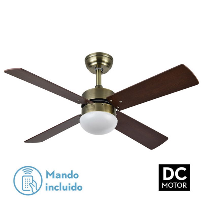 Ventilador Dc Sofia 2xe27 Cuero 4 Aspas Rev.cerezo/nogal 40x107d C/remoto Temporizador