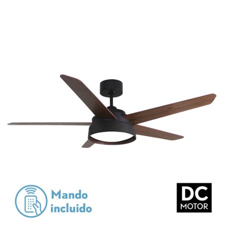 Ventilador 25w Dc Marron Lebeche 5 Aspas Rev. Nogal/roble 6 Vel. 3000-4000-6000k 132d Remoto,memoria Y Temporizador