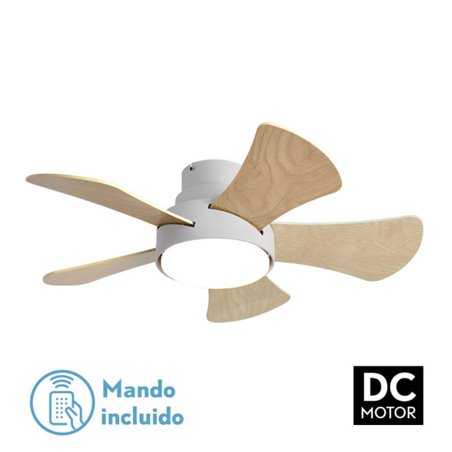 Ventilador 25w Dc Blanco Gregario 5 Aspas Rev.  Blanca/haya 6 Vel. 3000-4000-6000k 82D Remoto,memoria y Temporizador