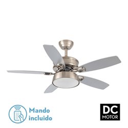 Ventilador 30w Dc Braw Niquel 5 Aspas Plata/haya  6 Vel. 3 Colores 106,7d C/remoto, Memoria y Temporizador 2850lm