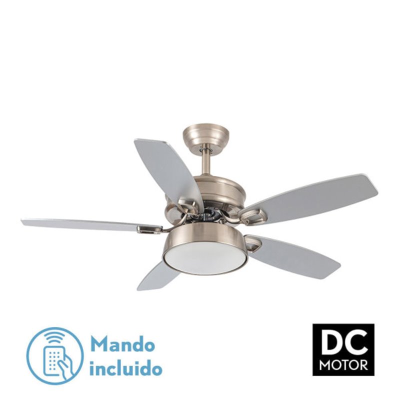 Ventilador 30w Dc Braw Niquel 5 Aspas Plata/haya  6 Vel. 3 Colores 106,7d C/remoto, Memoria y Temporizador 2850lm