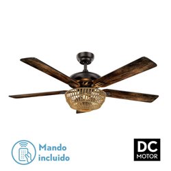 Ventilador Dc Cesta Negro 3xe27 5 Aspas Nogal/roble 6 Velocidades 55/67x132x132cm C/remoto Y Temporizador